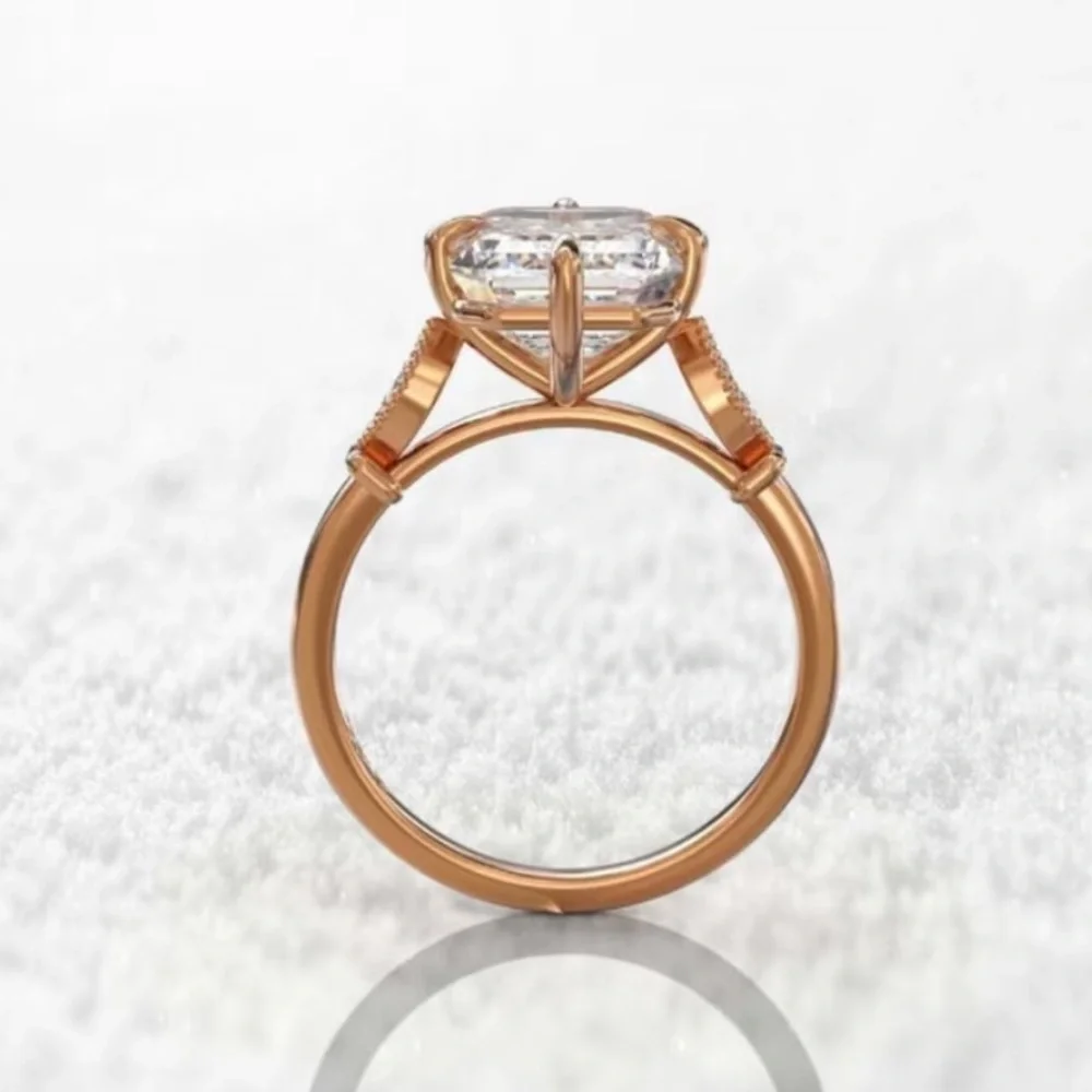 Rose Gold Emerald-Cut Clear Crystal Solitaire Ring